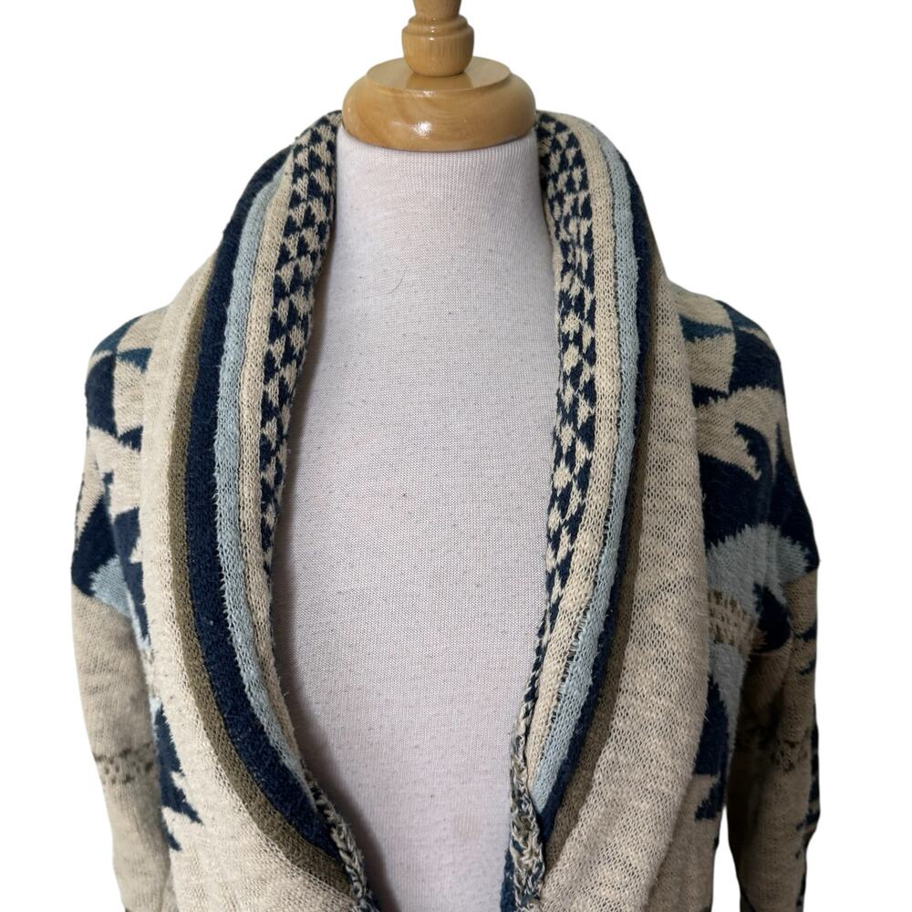 FAHERTY B. Yellowtail Paloma Aztec Longline Duster Cardigan BLUE SMALL NO BELT - Picture 6 of 10